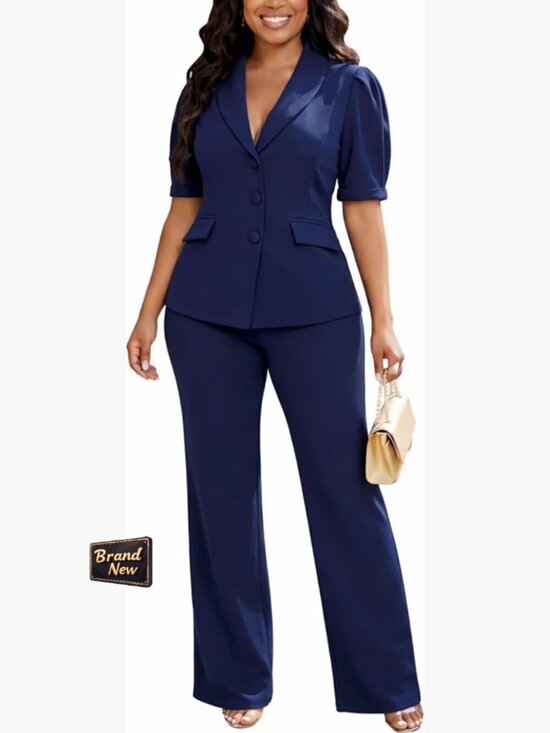Pants - Women's Dressy 2 Piece Blazer Suit Set Business Pantsuit
